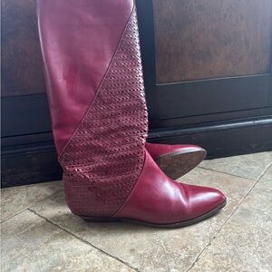 Italian Leather Oxblood RED Tall Boots Woven Equestrian Riding 7.5